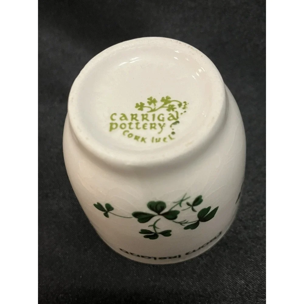 VTG Carrigaline Cork Ireland Gold Trim Lucky Irish Shamrock Souvenir Shot Glass